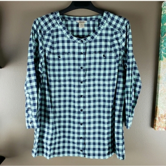 Duluth Trading Co ORGANIC cotton pocket plaid shirt top Medium - Picture 6 of 11